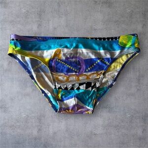 Vintage Blue and Purple Swim Briefs with Geometric Patterns